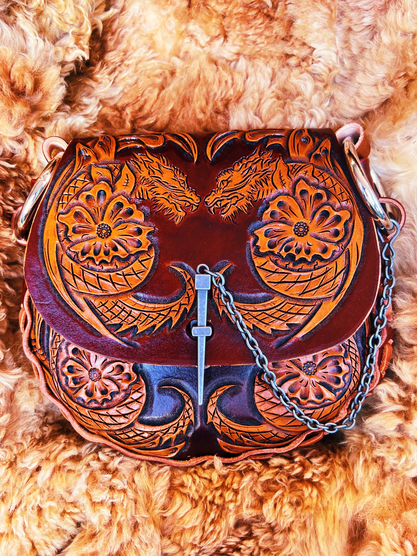 Dragons Breath Leather Carved Bag