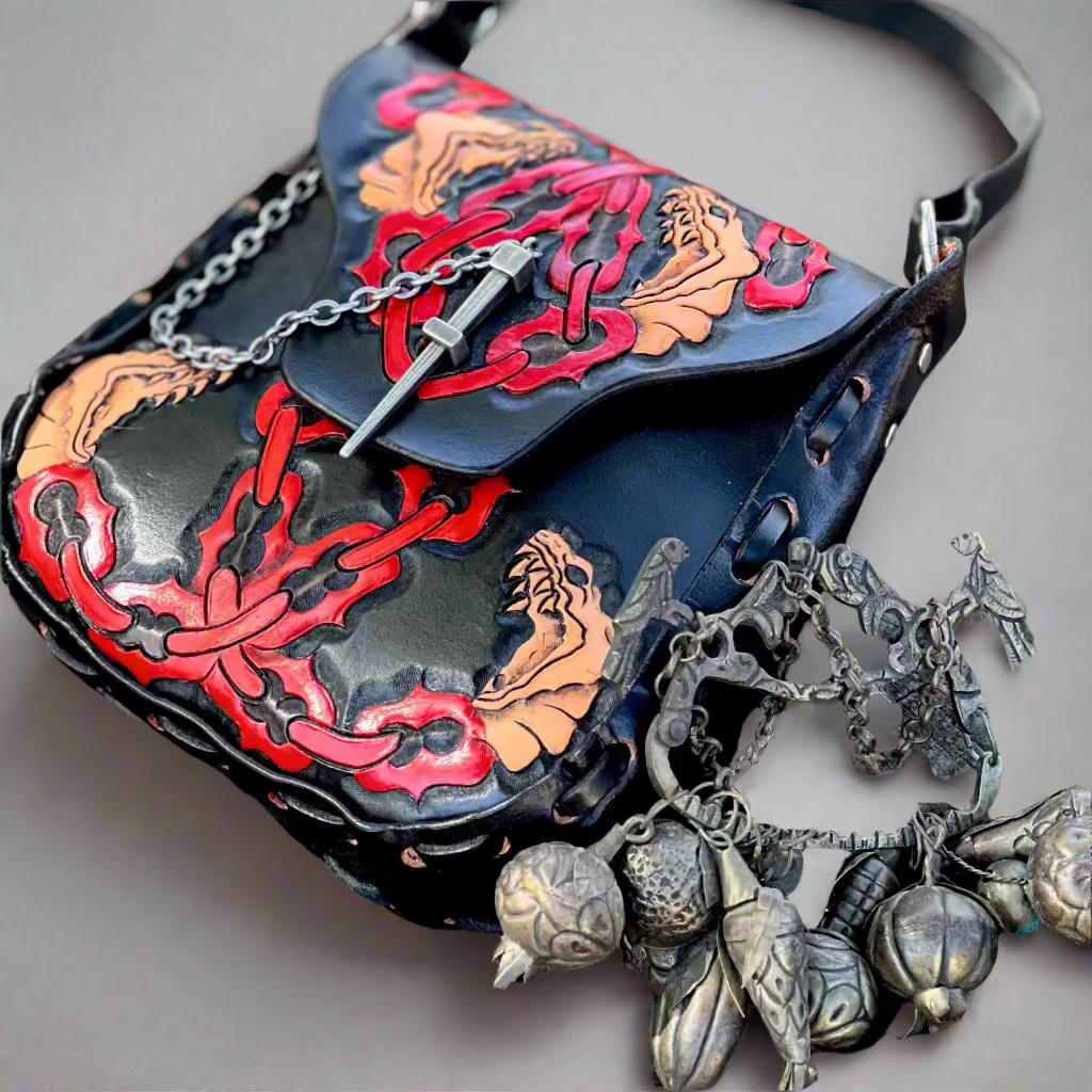 Red Cretan Leather Snake Saddlebag