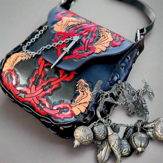 Red Cretan Leather Snake Saddlebag