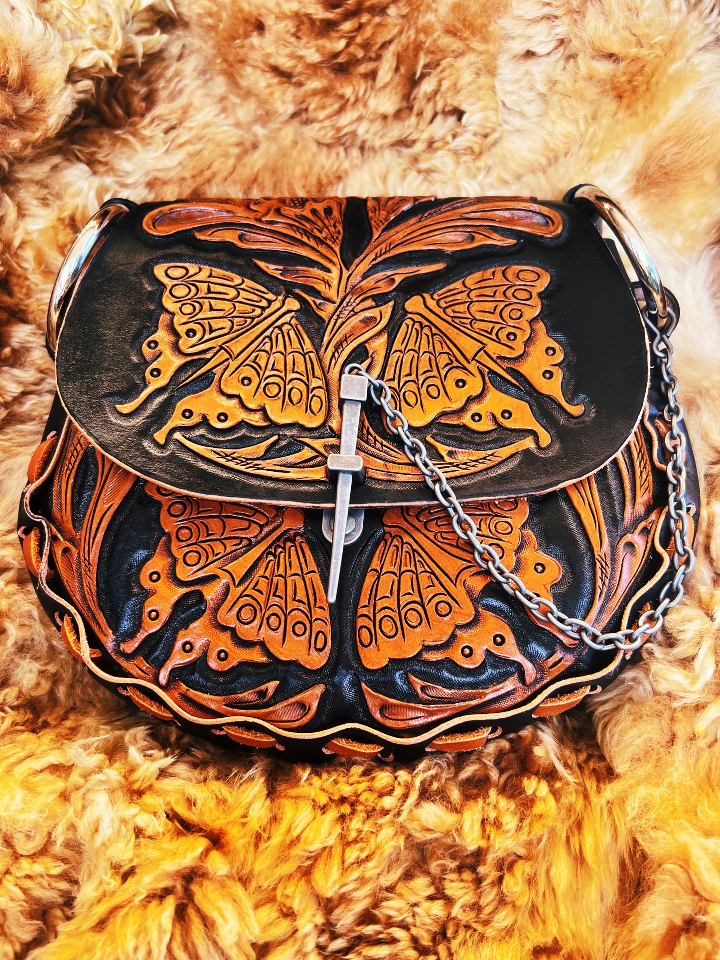 White Lilith Carved Butterfly Leather Bag