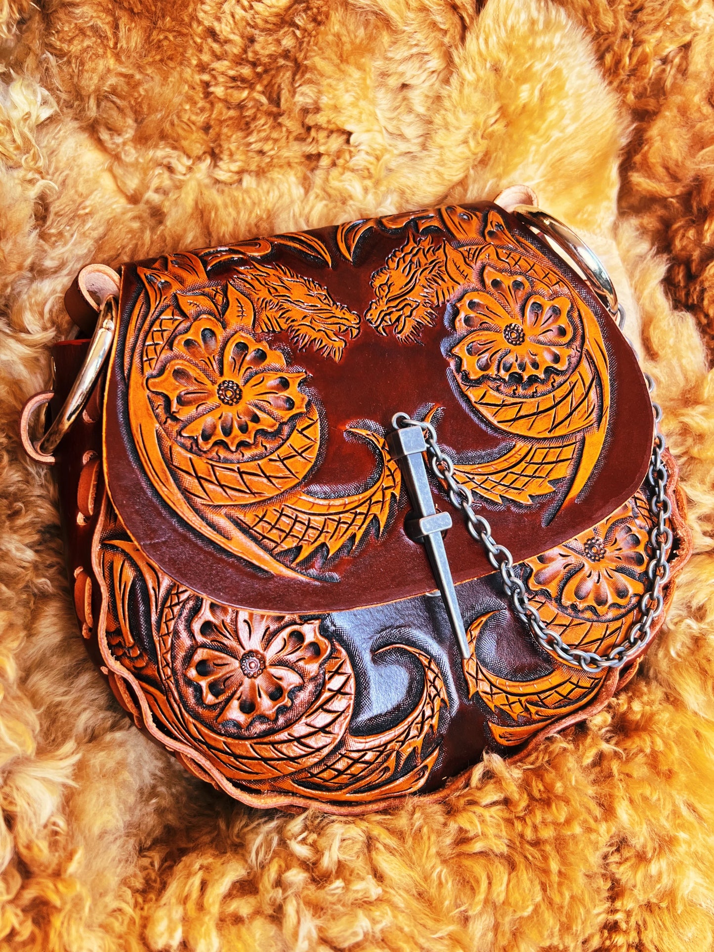 Dragons Breath Leather Carved Bag