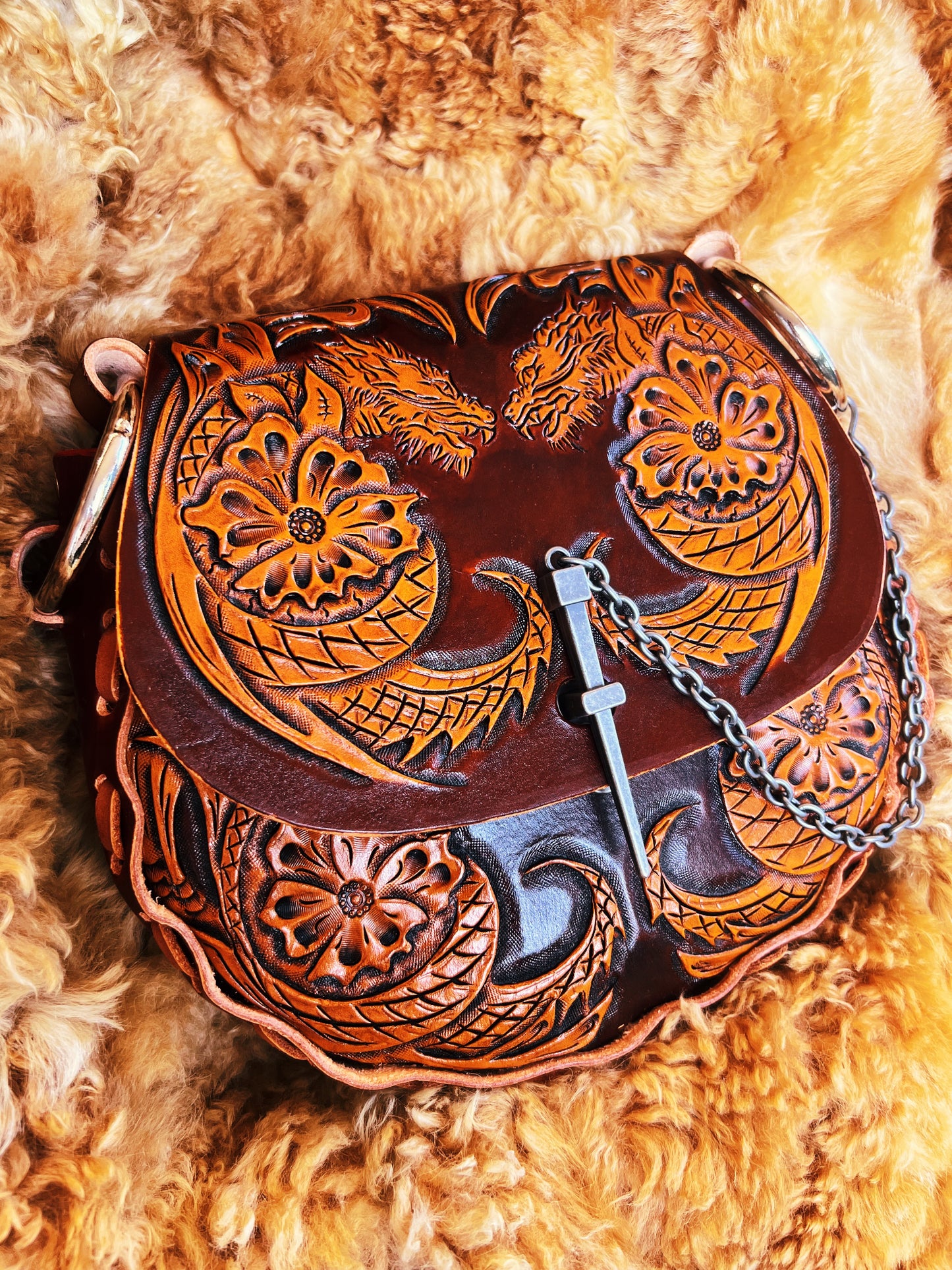 Dragons Breath Leather Carved Bag