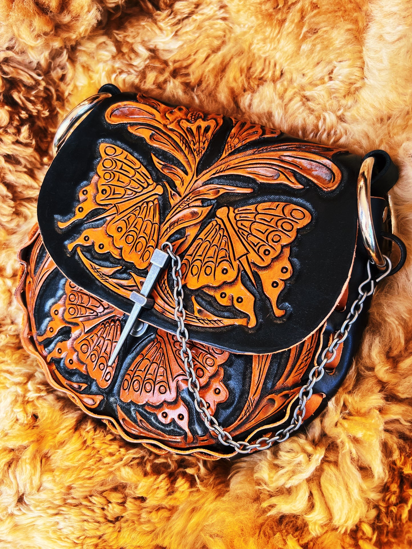 White Lilith Carved Butterfly Leather Bag