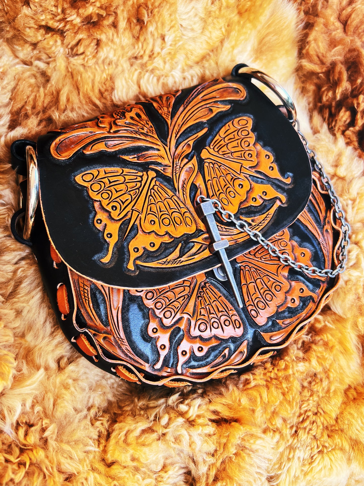 White Lilith Carved Butterfly Leather Bag