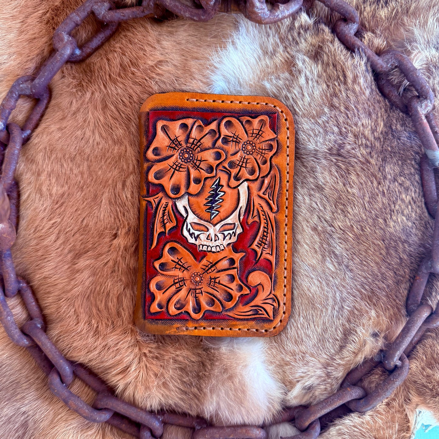 GRATEFUL DEAD HAND CARVED LEATHER WALLET