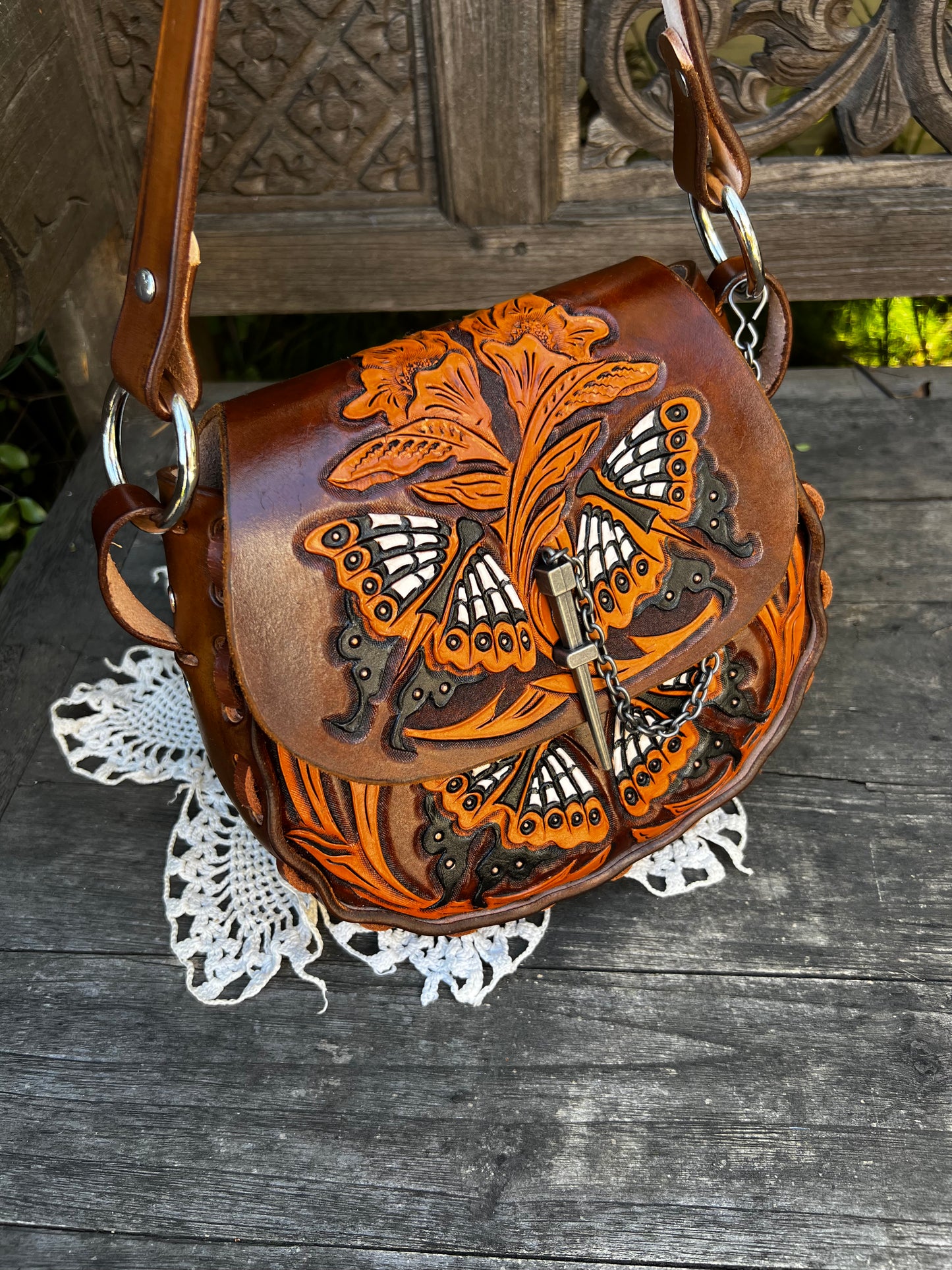 White Lilith // Butterfly Tooled Leather Bag