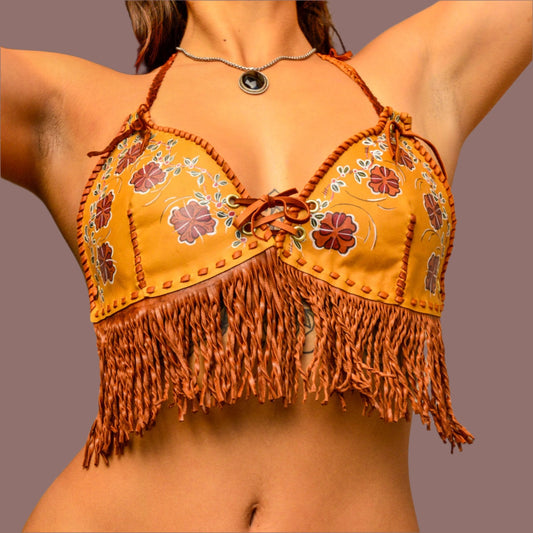 Hand Painted Leather Fitted Crop Top - Hags & Hides