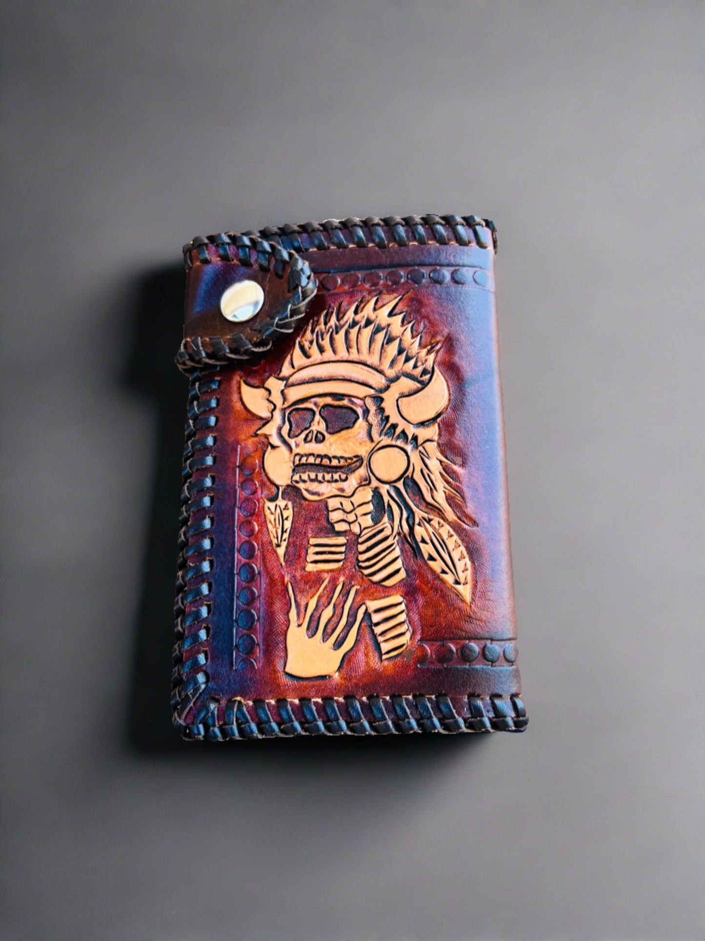 Indian Chief Traditional Design Tooled Leather Wallet