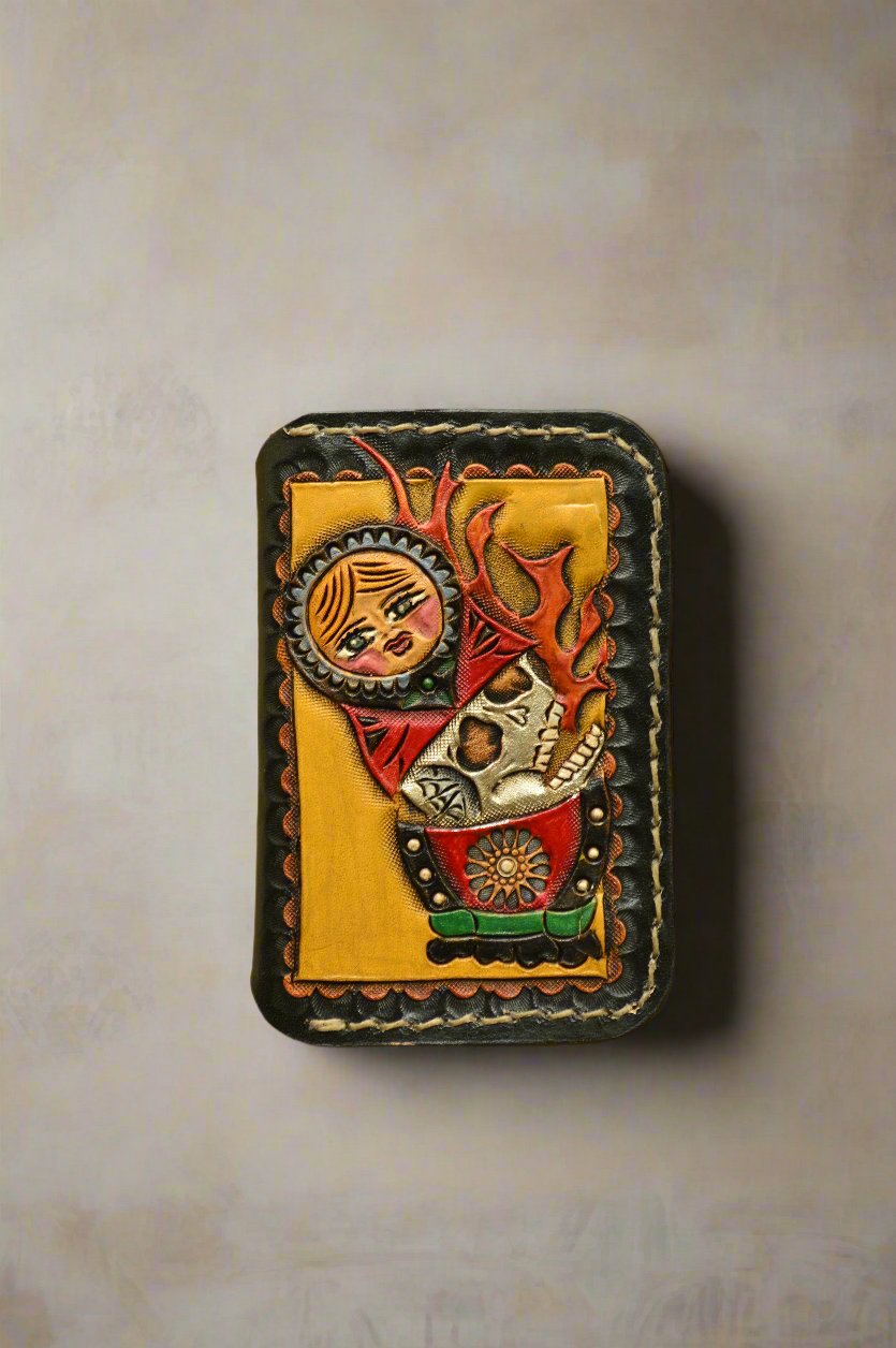 Carved Nesting Doll Leather Wallet