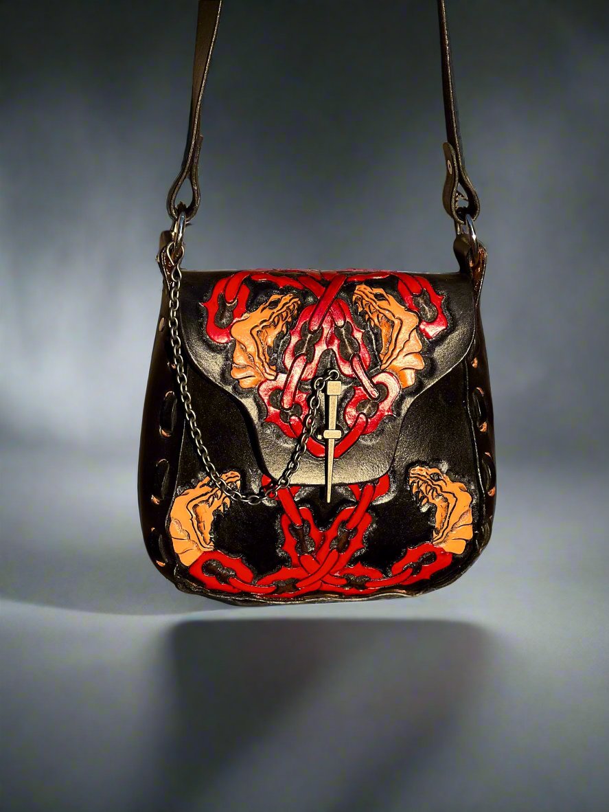 Snake Leather Bag // Black And Red Cretan