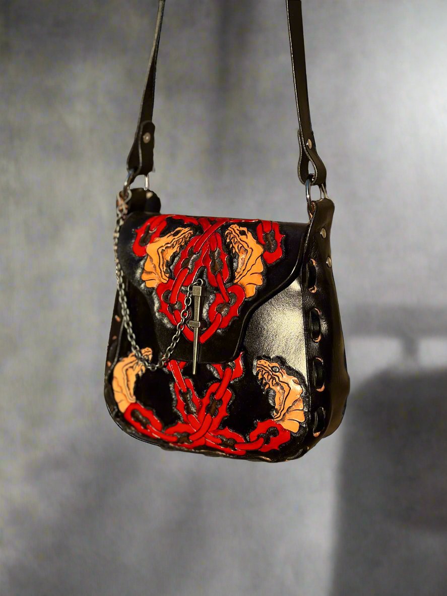 Snake Leather Bag // Black And Red Cretan