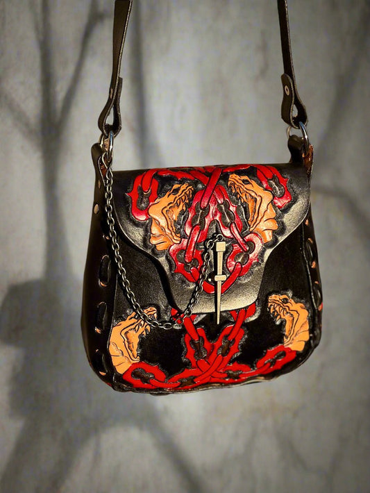 Snake Leather Bag // Black And Red Cretan