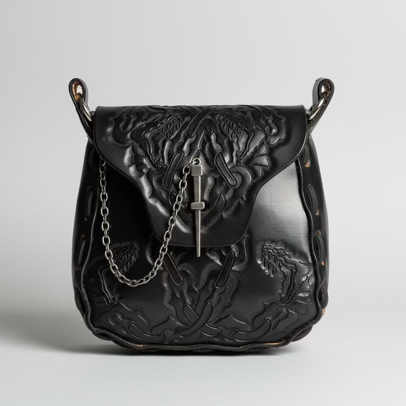 Cretan Hand-Tooled Leather Shoulder Bag — Made to Order