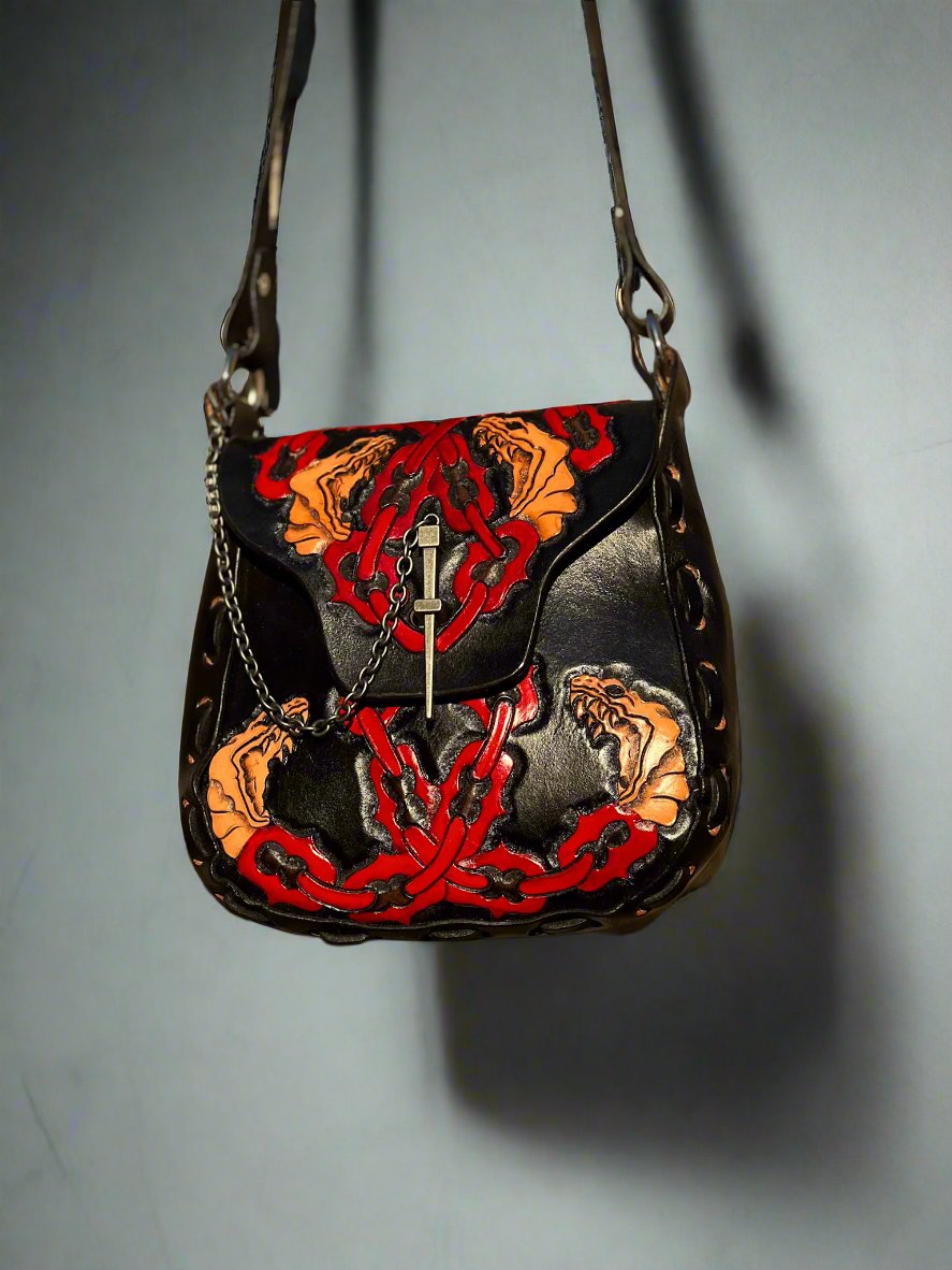 Snake Leather Bag // Black And Red Cretan