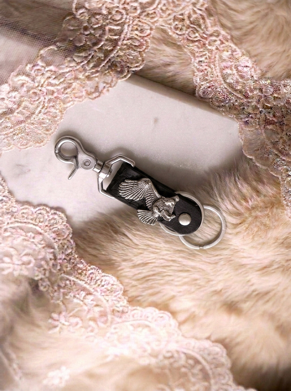 Eagle Concho Black Leather Key Clip