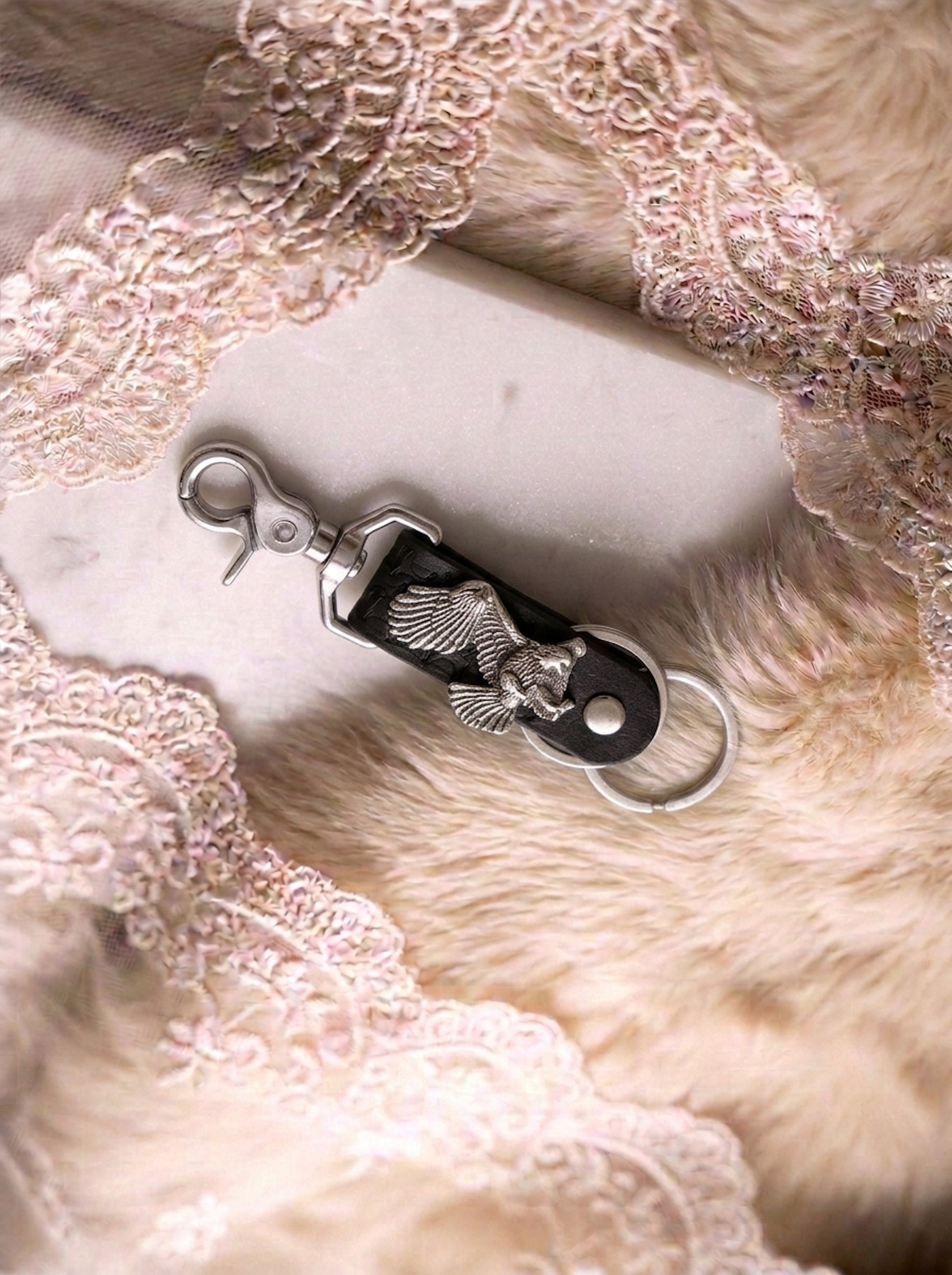 Eagle Concho Black Leather Key Clip