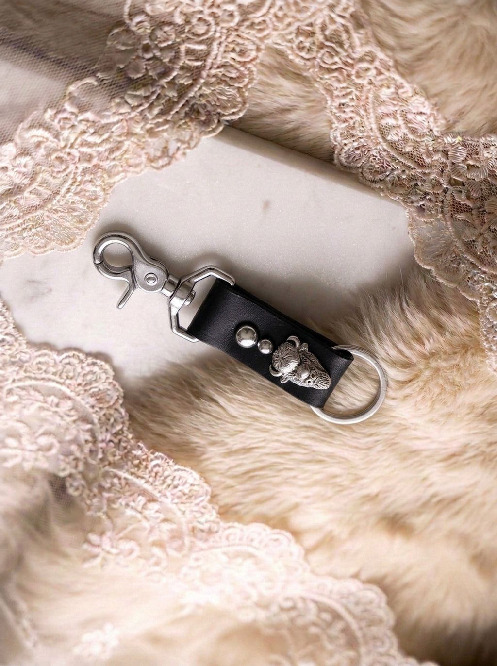 Bison Concho Black Leather Key Clip