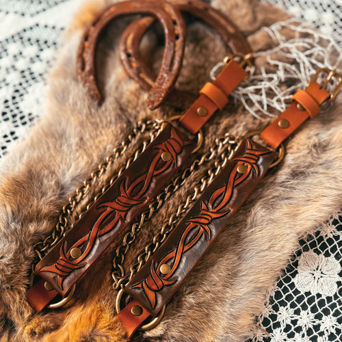 Artisan Barbed Wire Tooled Leather Bootstrap