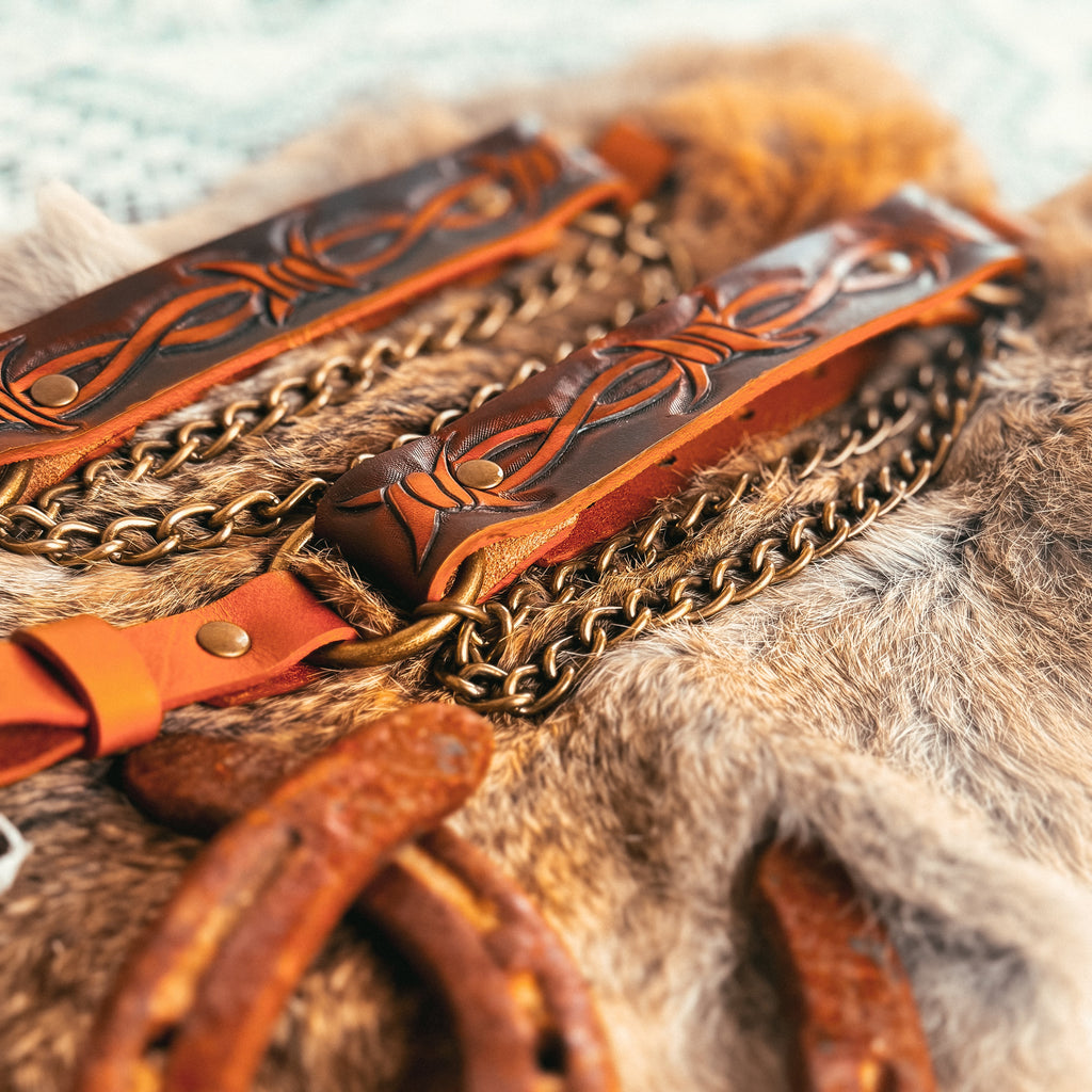 Artisan Barbed Wire Tooled Leather Bootstrap