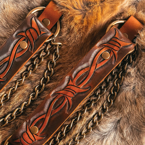 Artisan Barbed Wire Tooled Leather Bootstrap