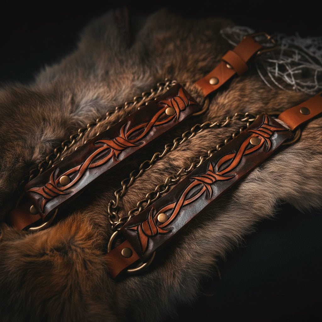 Artisan Barbed Wire Tooled Leather Bootstrap - Hags & Hides