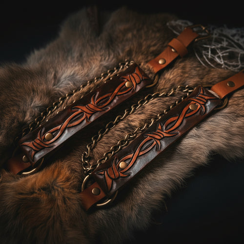 Artisan Barbed Wire Tooled Leather Bootstrap - Hags & Hides