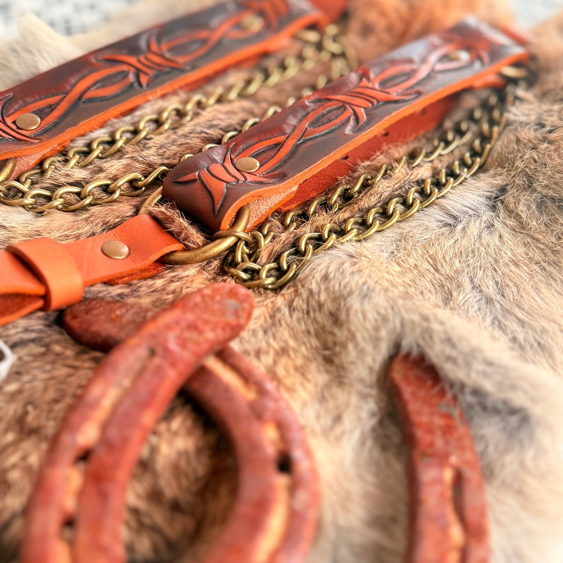 Artisan Barbed Wire Tooled Leather Bootstrap - Hags & Hides