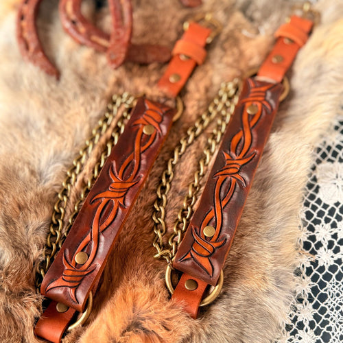 Artisan Barbed Wire Tooled Leather Bootstrap - Hags & Hides