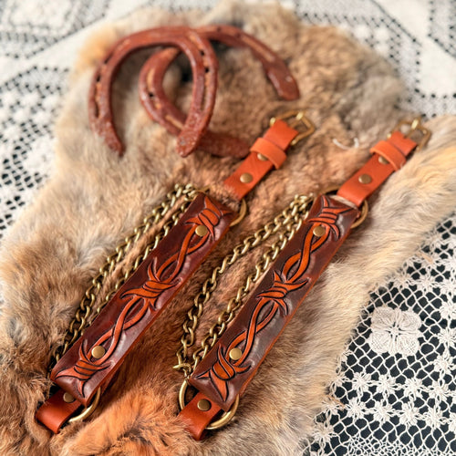 Artisan Barbed Wire Tooled Leather Bootstrap - Hags & Hides