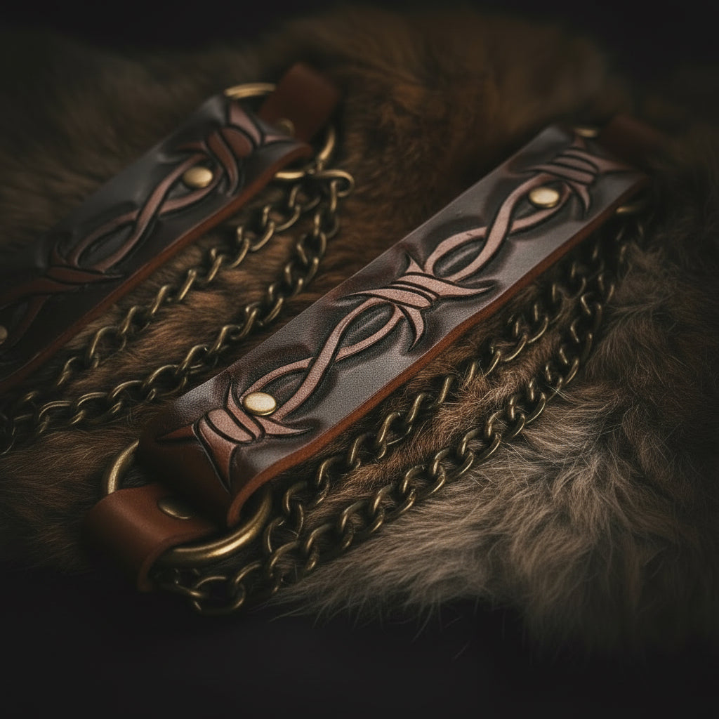 Artisan Barbed Wire Tooled Leather Bootstrap - Hags & Hides