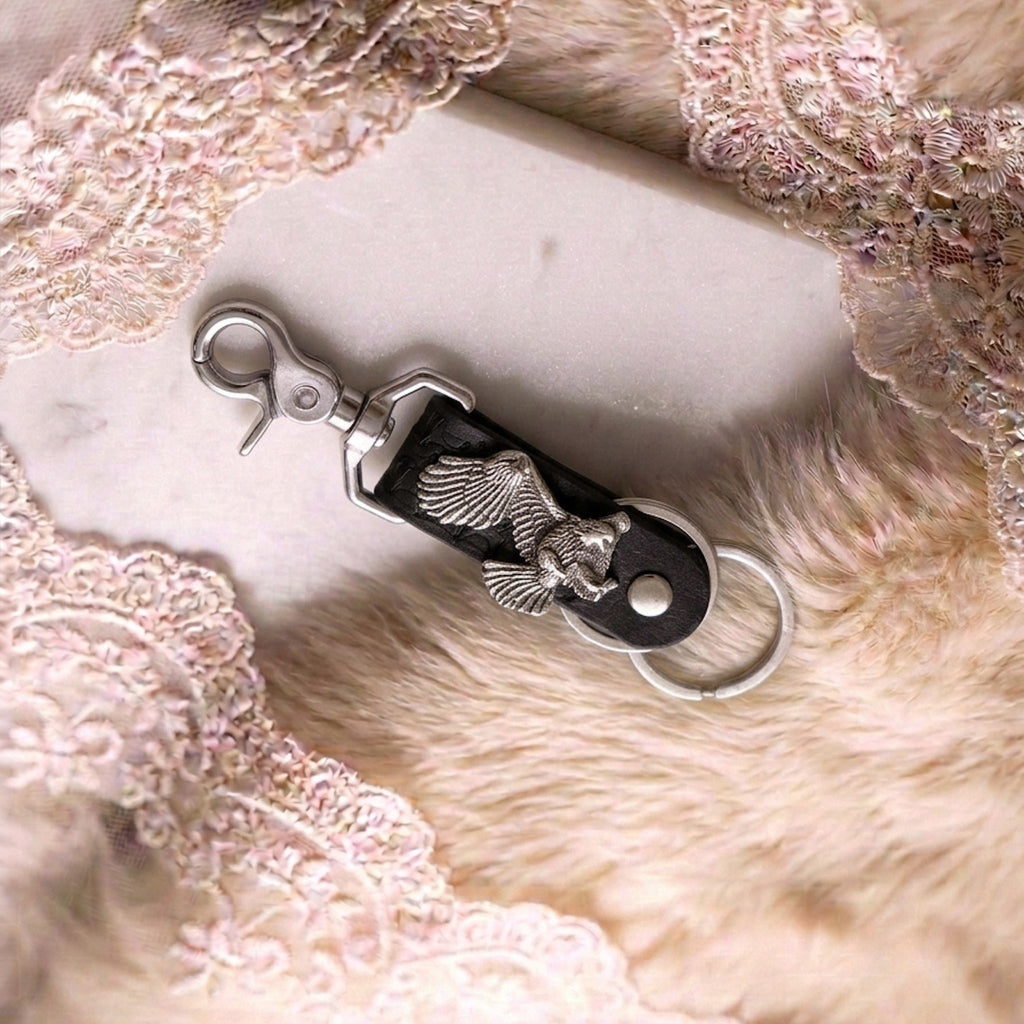 Eagle Concho Black Leather Key Clip - Hags & Hides