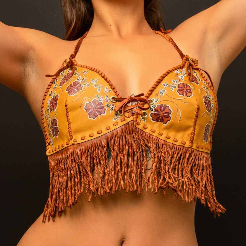 Hand Painted Leather Fitted Crop Top - Hags & Hides
