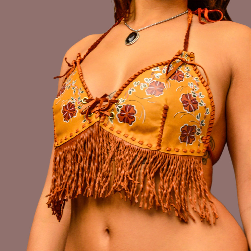 Hand Painted Leather Fitted Crop Top - Hags & Hides