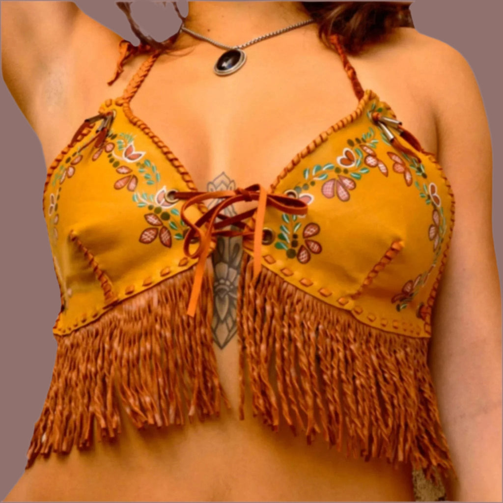 Hand Painted Leather Fitted Crop Top - Hags & Hides