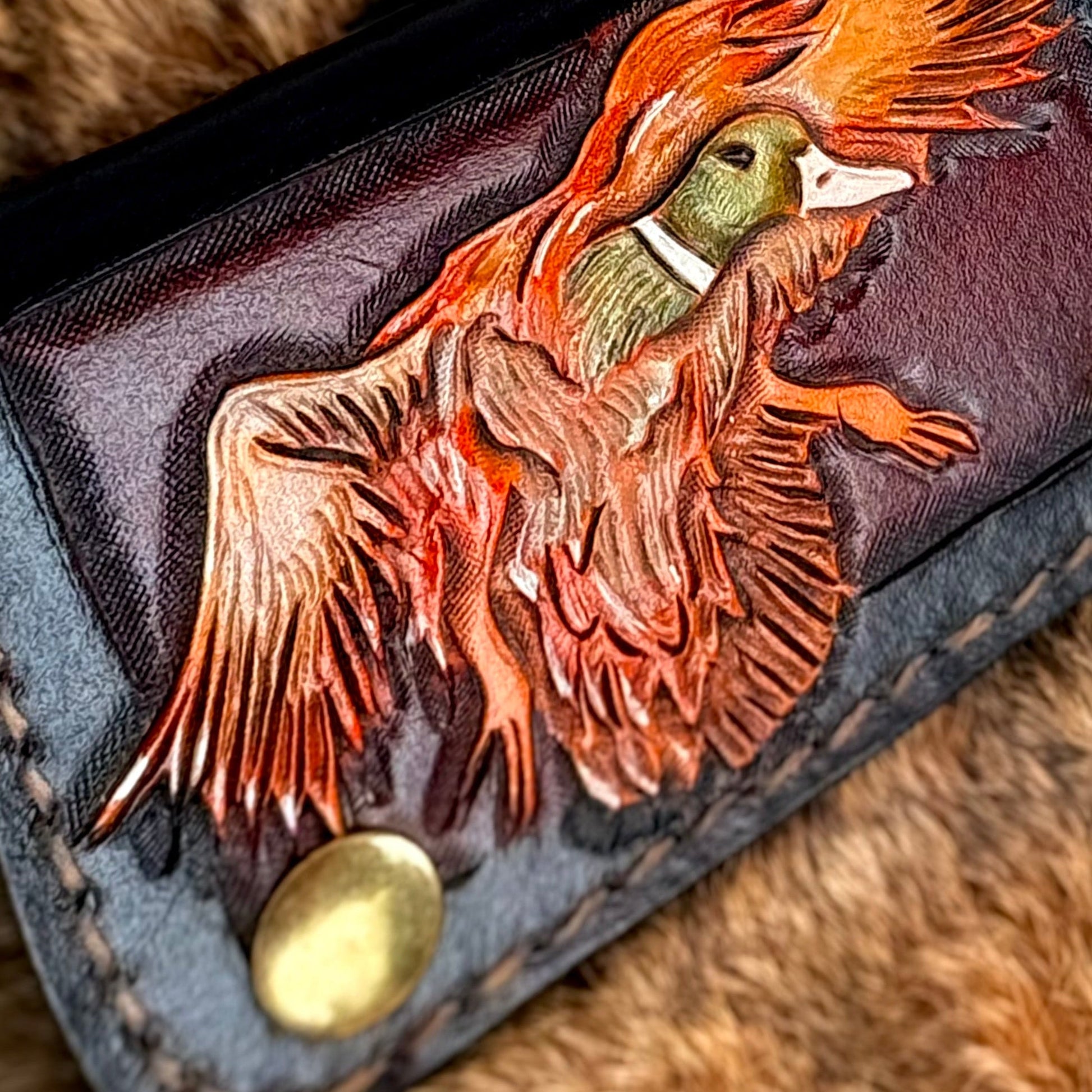 Leather Tooled Mallard Wallet - Hags & Hides