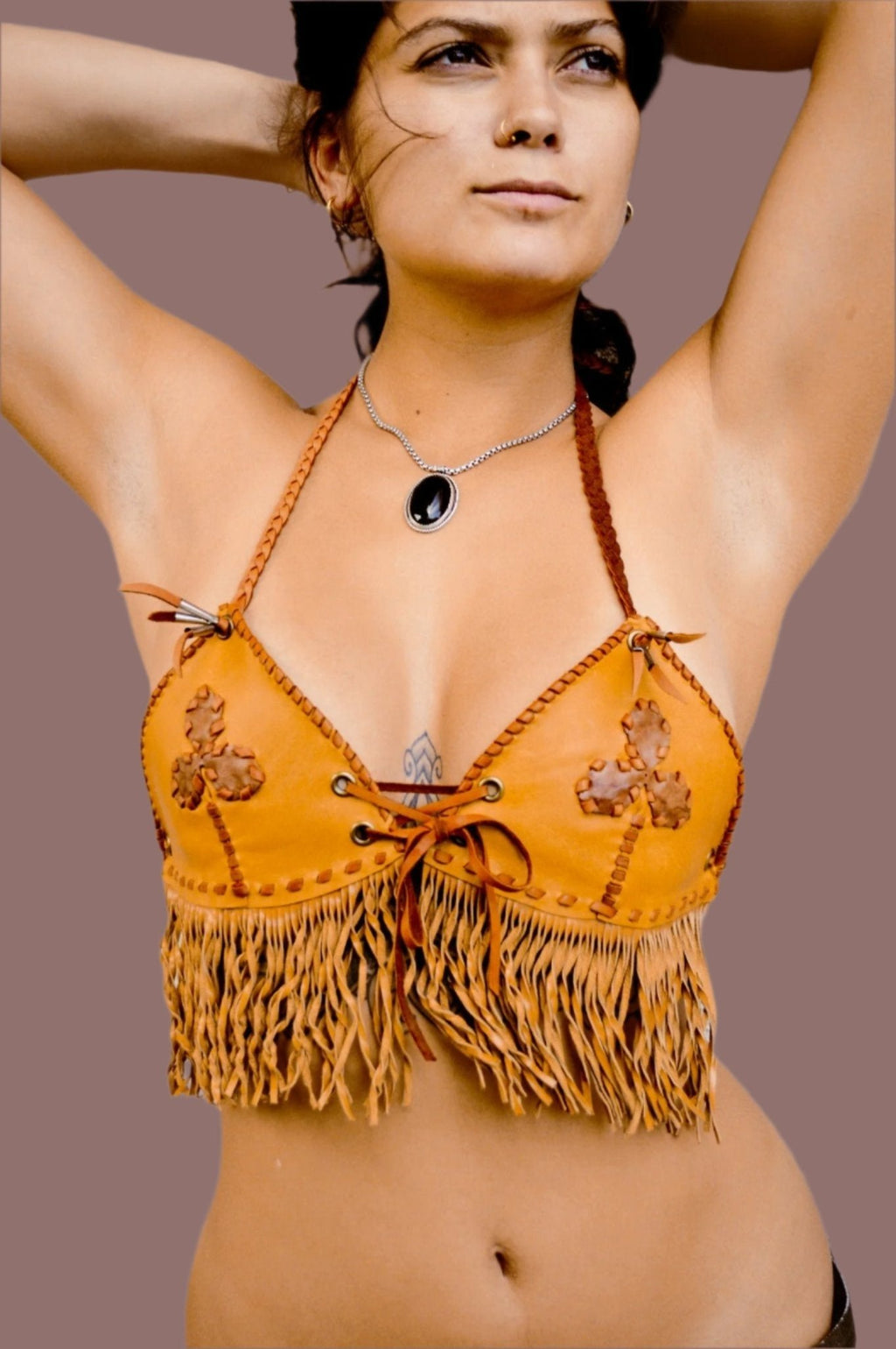 Patchwork Leather Fitted Top - Hags & Hides