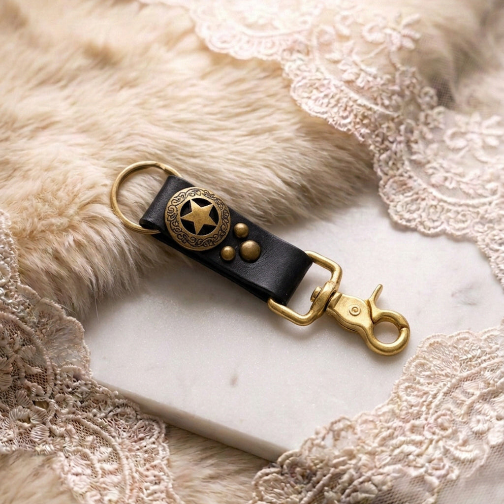 Star Concho Black Leather Key Clip - Hags & Hides