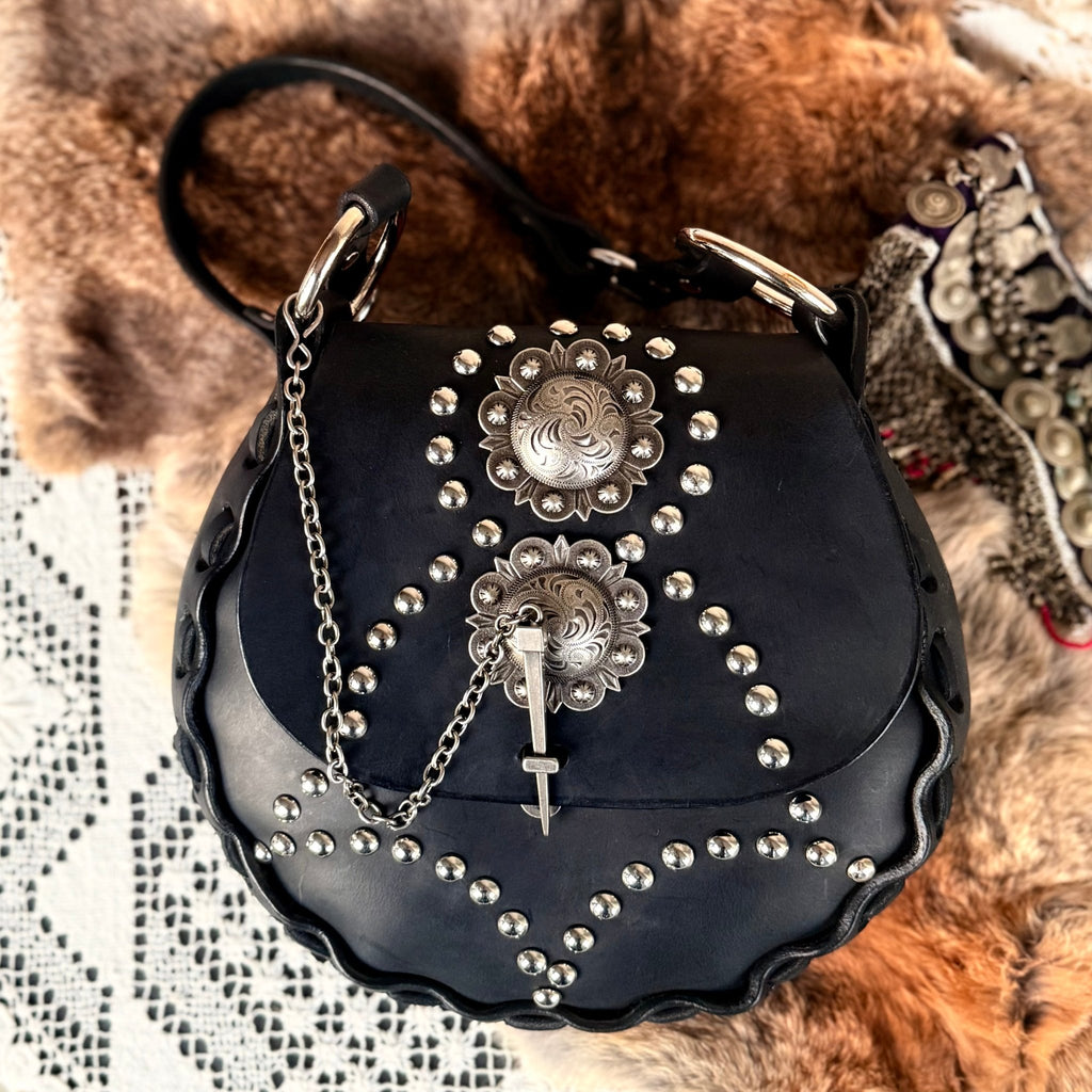 Western Noir Studded Leather Chain Purse - Hags & Hides