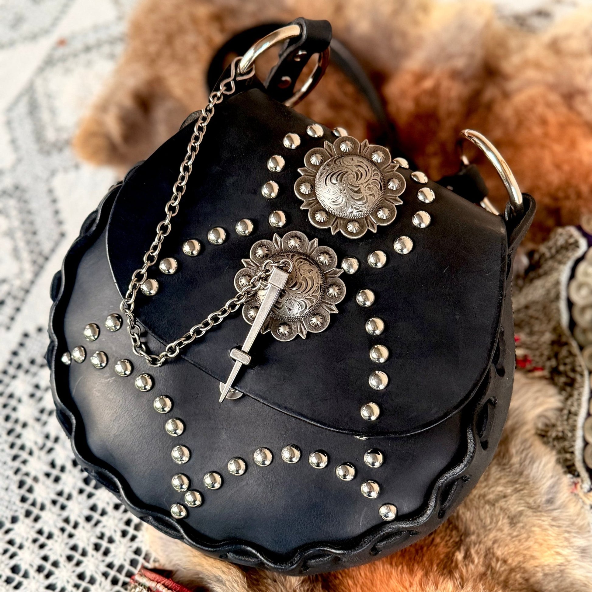 Western Noir Studded Leather Chain Purse - Hags & Hides