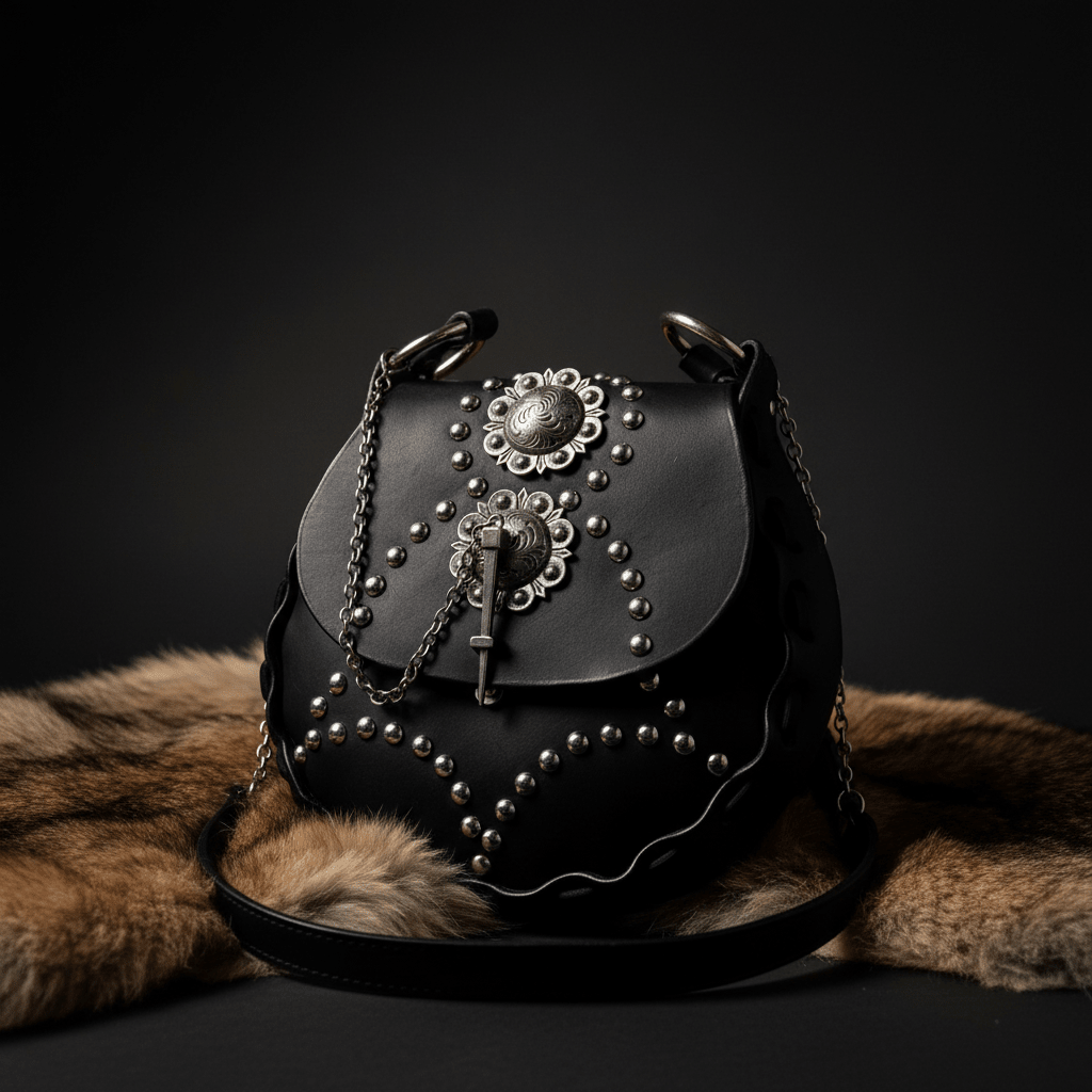 Western Noir Studded Leather Chain Purse - Hags & Hides