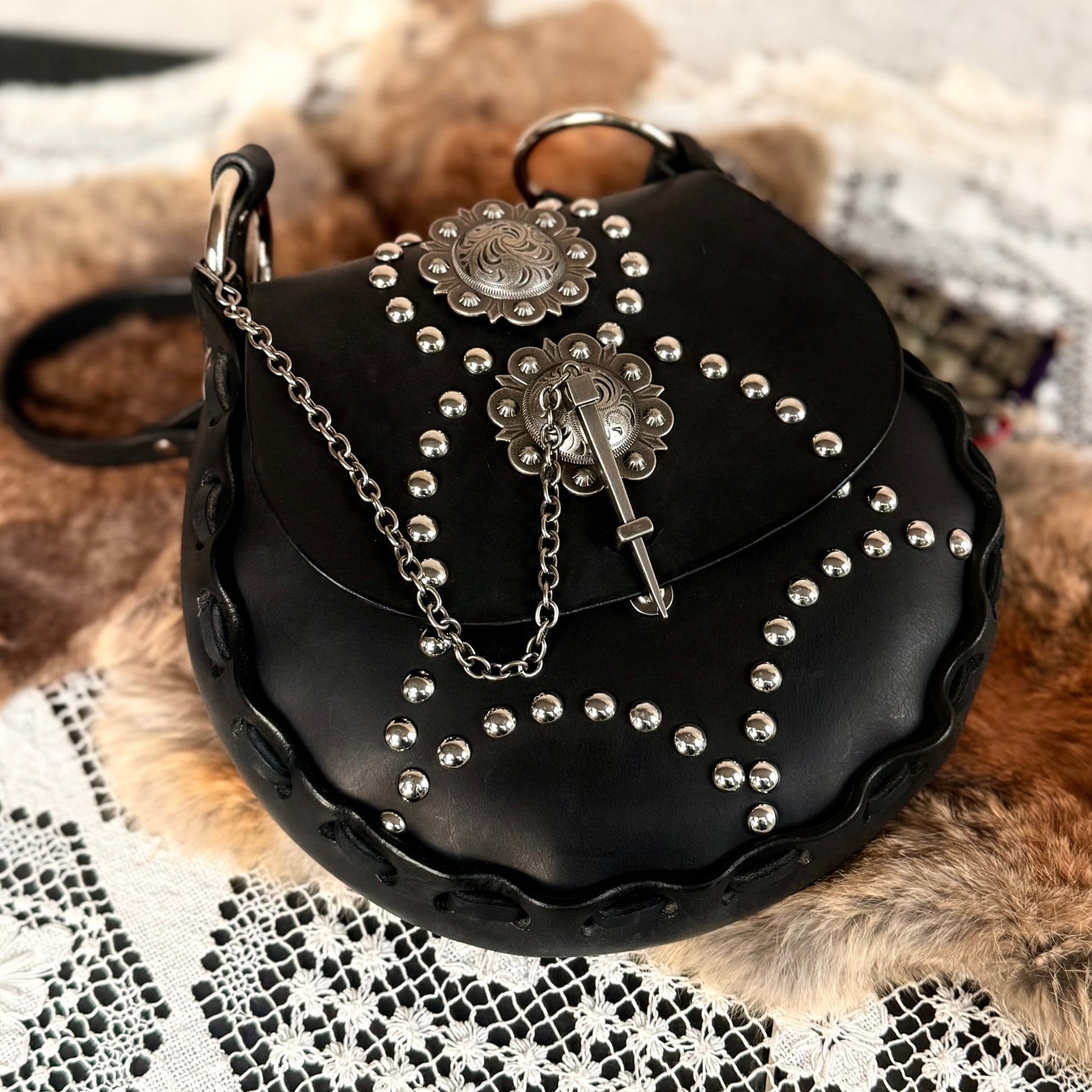 Western Noir Studded Leather Chain Purse - Hags & Hides