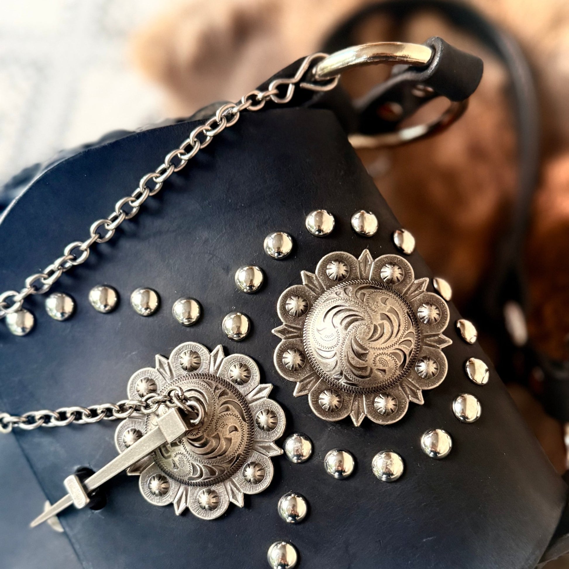 Western Noir Studded Leather Chain Purse - Hags & Hides