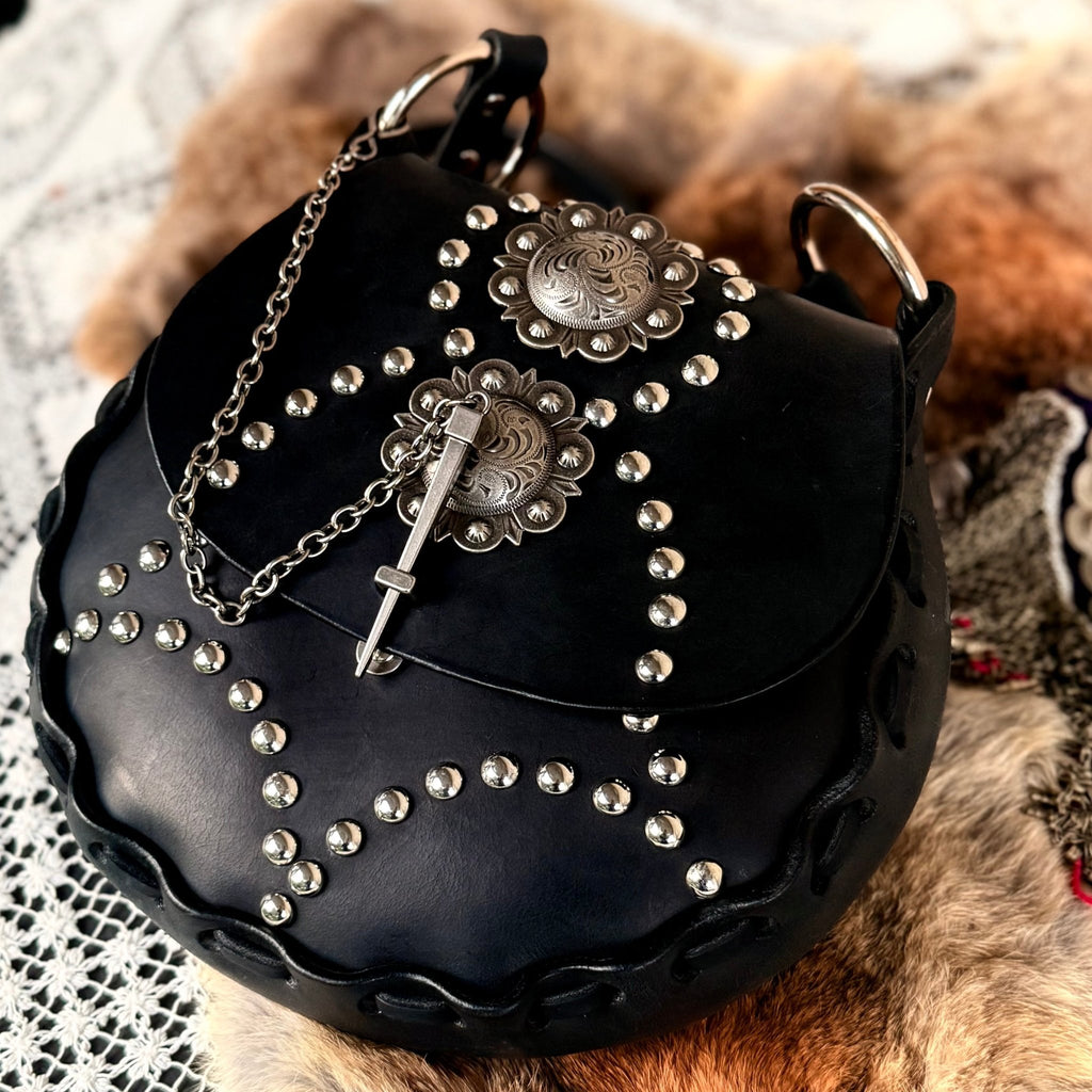 Western Noir Studded Leather Chain Purse - Hags & Hides