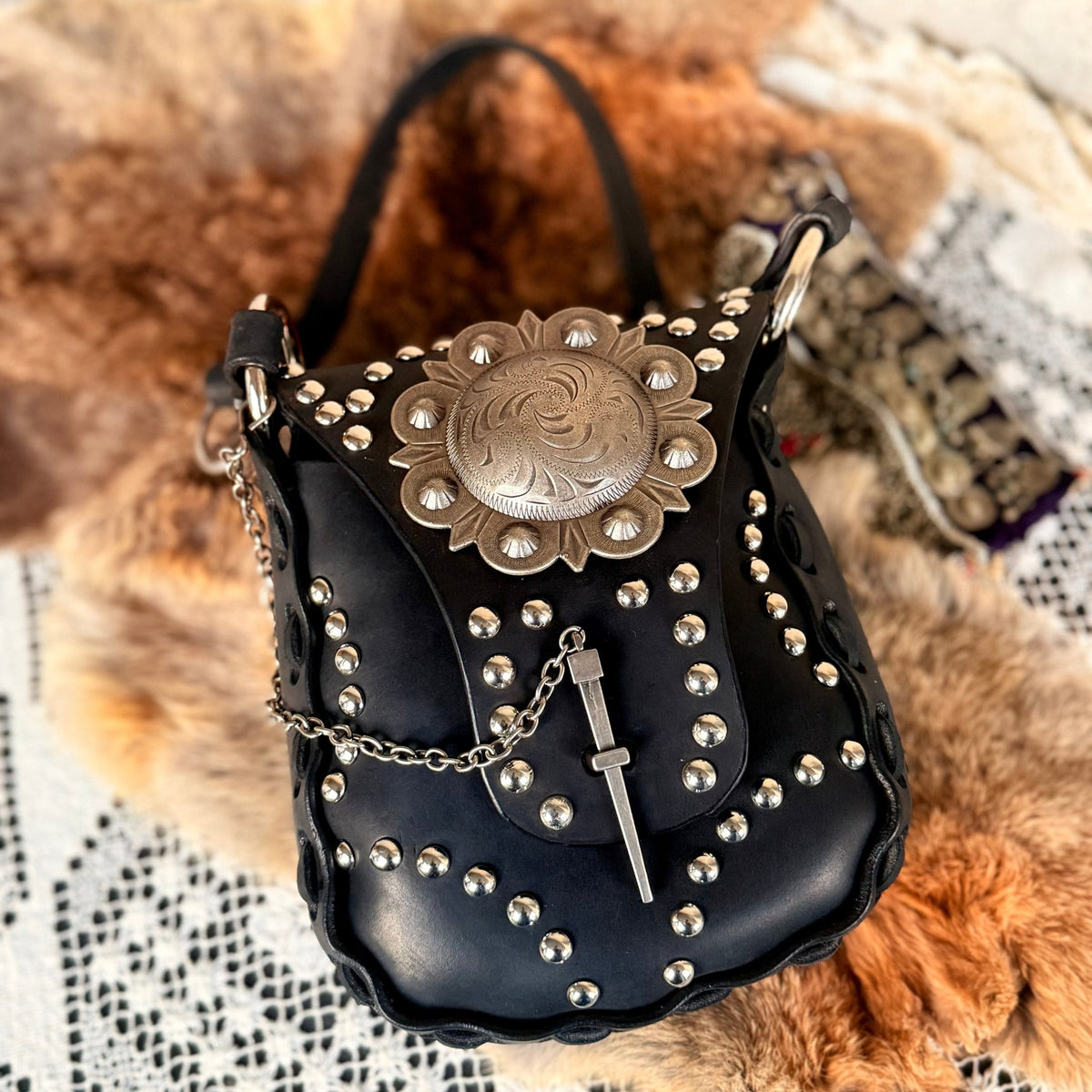Western Noir Studded Leather Purse - Hags & Hides