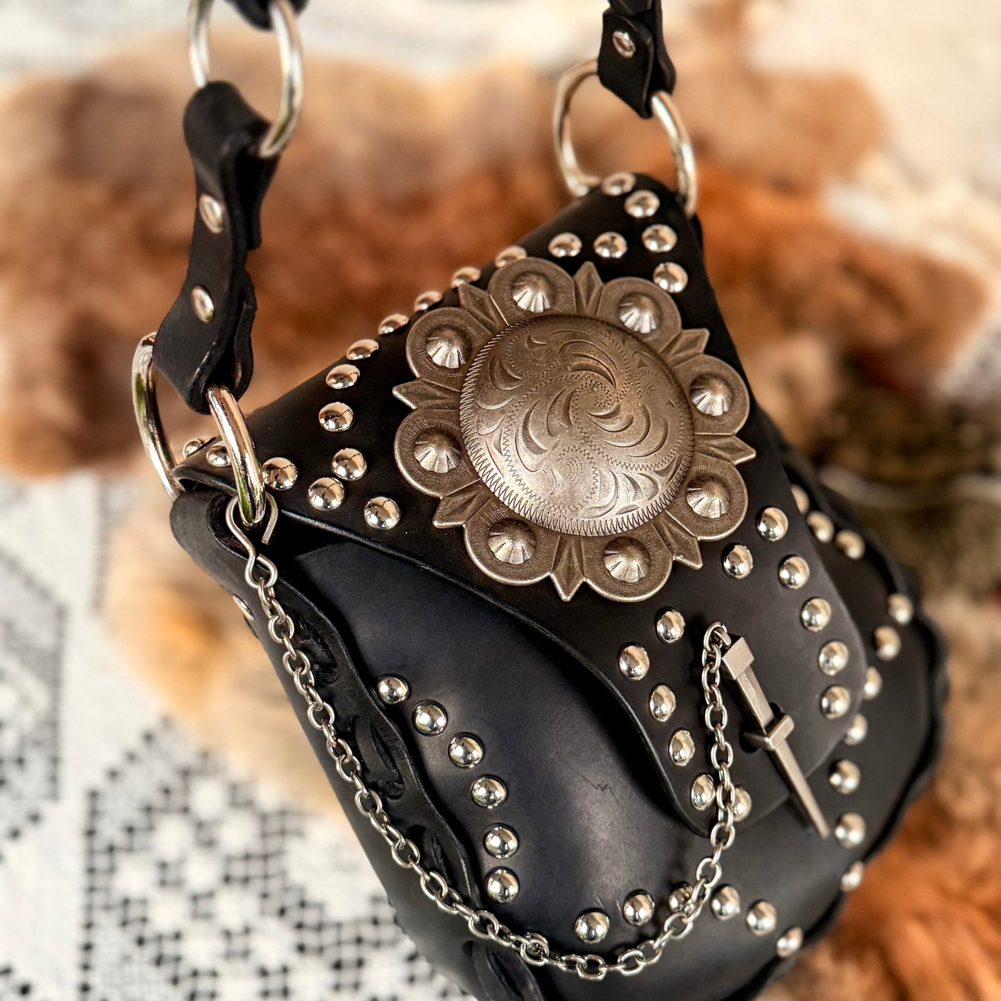 Western Noir Studded Leather Purse - Hags & Hides