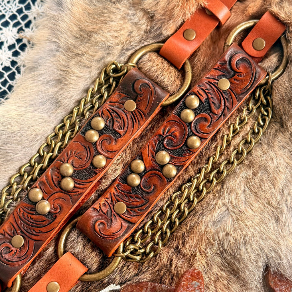 Western Tooled Leather Bootstrap - Hags & Hides