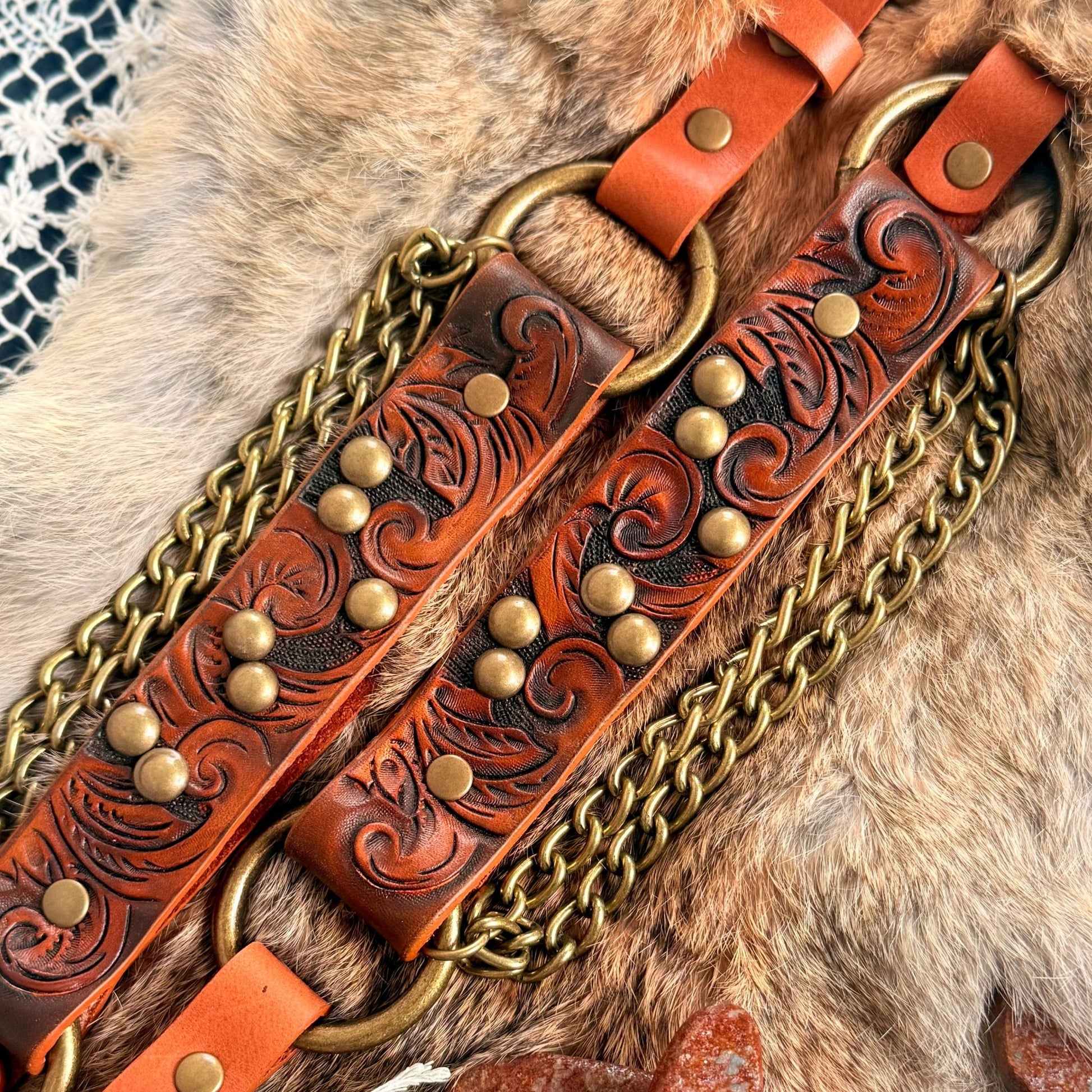 Western Tooled Leather Bootstrap - Hags & Hides