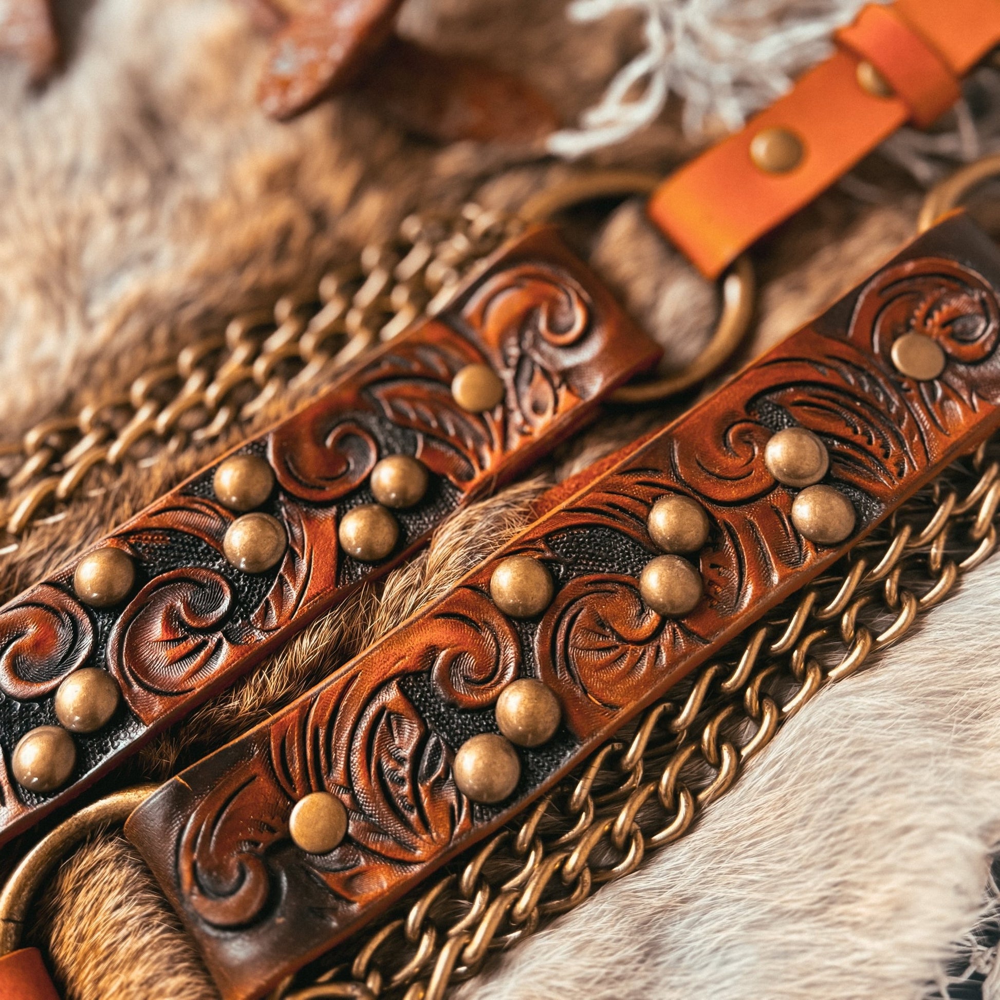 Western Tooled Leather Bootstrap - Hags & Hides