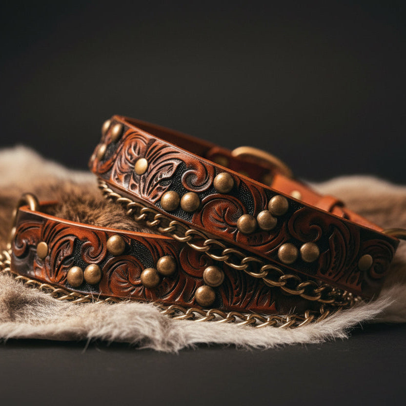Western Tooled Leather Bootstrap - Hags & Hides