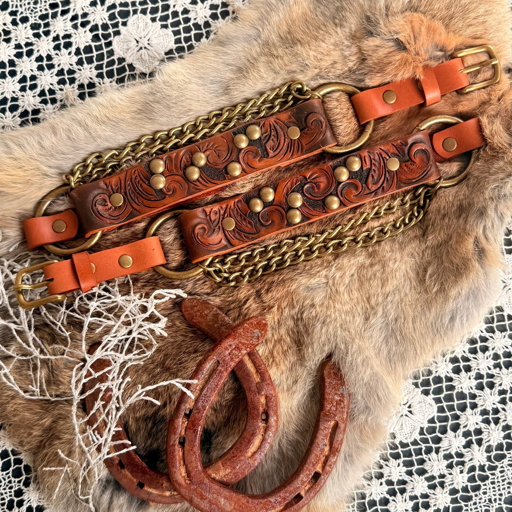 Western Tooled Leather Bootstrap - Hags & Hides